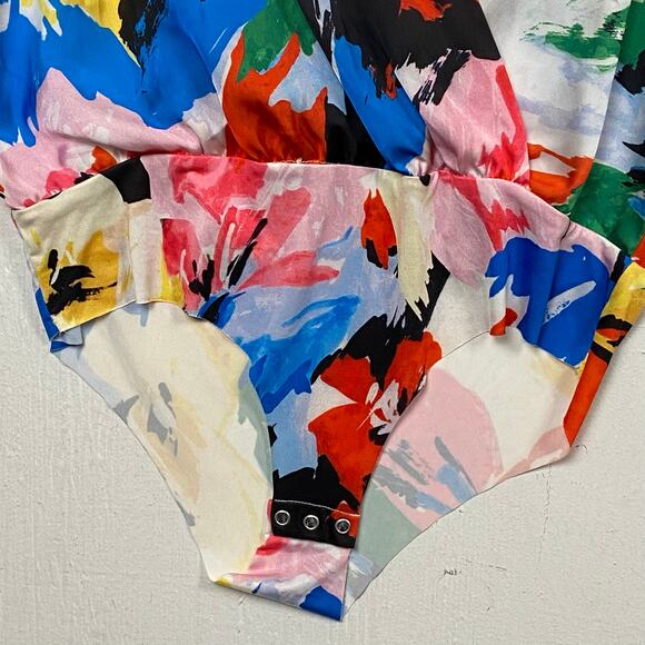 NWT Zara Multicolor Faux Wrap V-Neck Long Sleeve Bodysuit Size Large - Picture 3 of 10